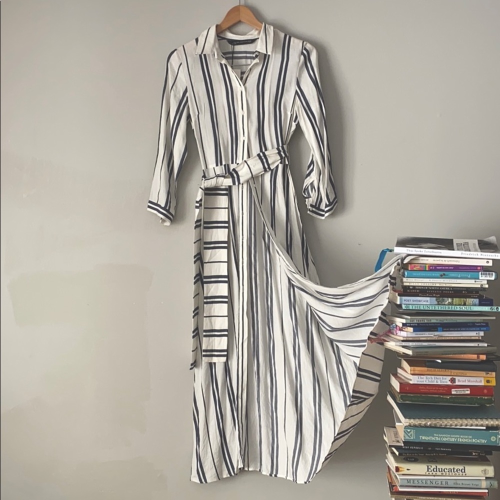 NWT Zara woman maxi linen dress button front XS